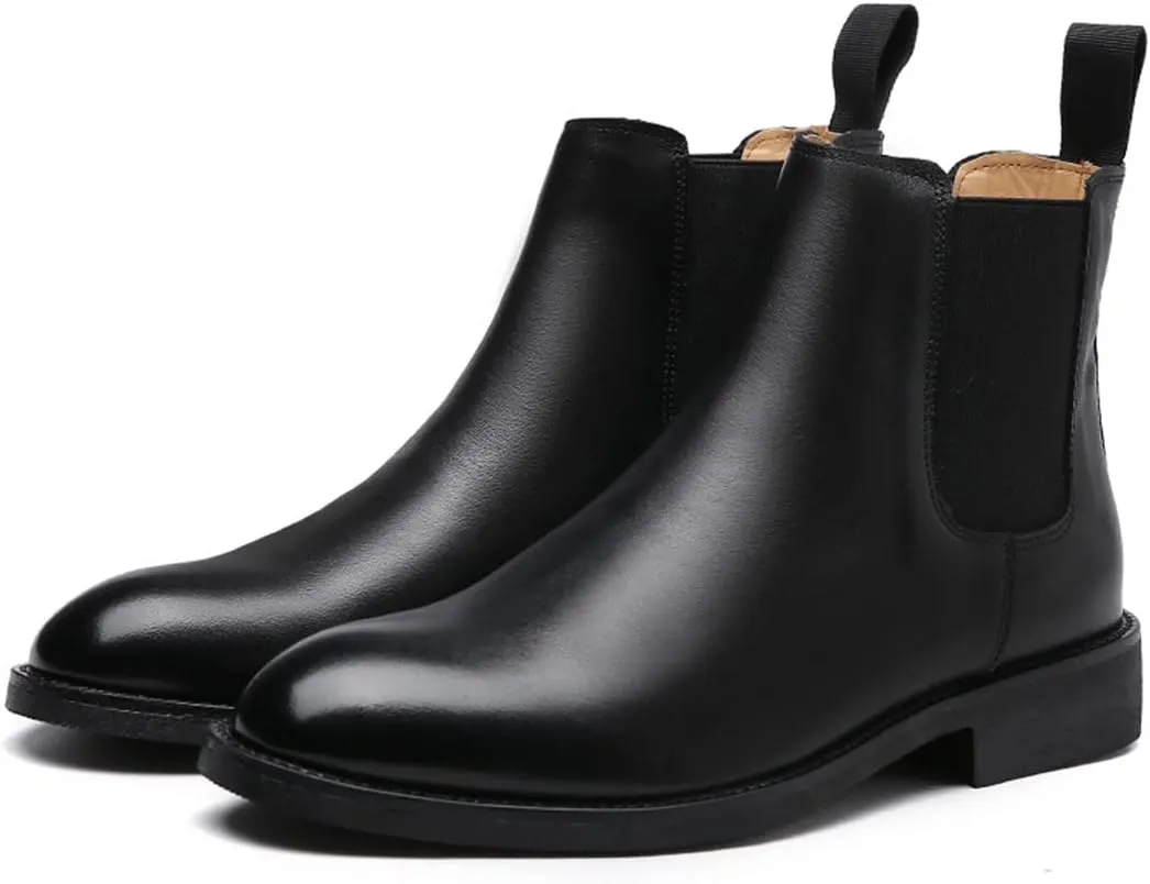 Santimon Mens Black Leather Dress Casual Chelsea Boot Chukka Ankle Boots