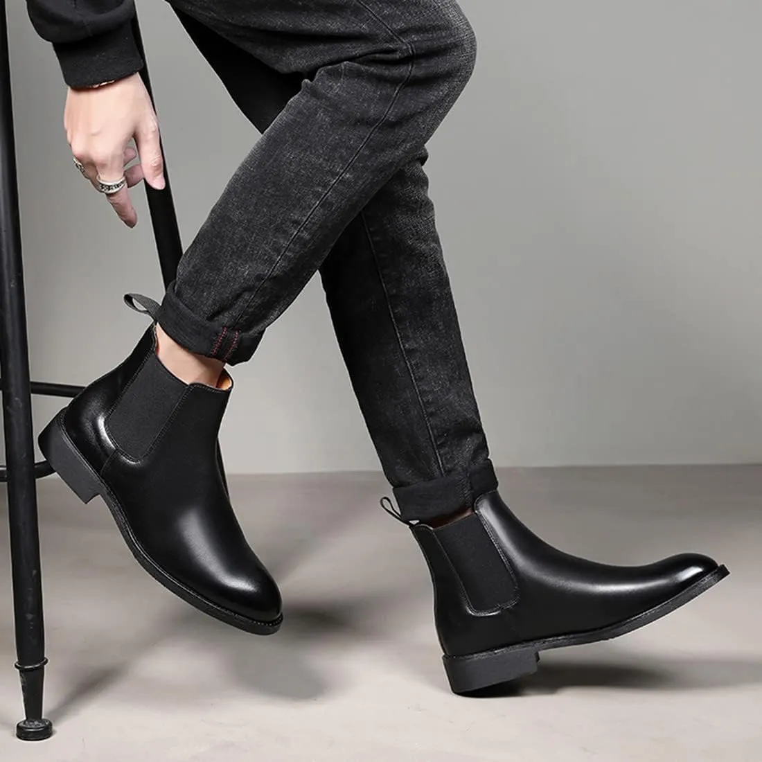 Santimon Mens Black Leather Dress Casual Chelsea Boot Chukka Ankle Boots