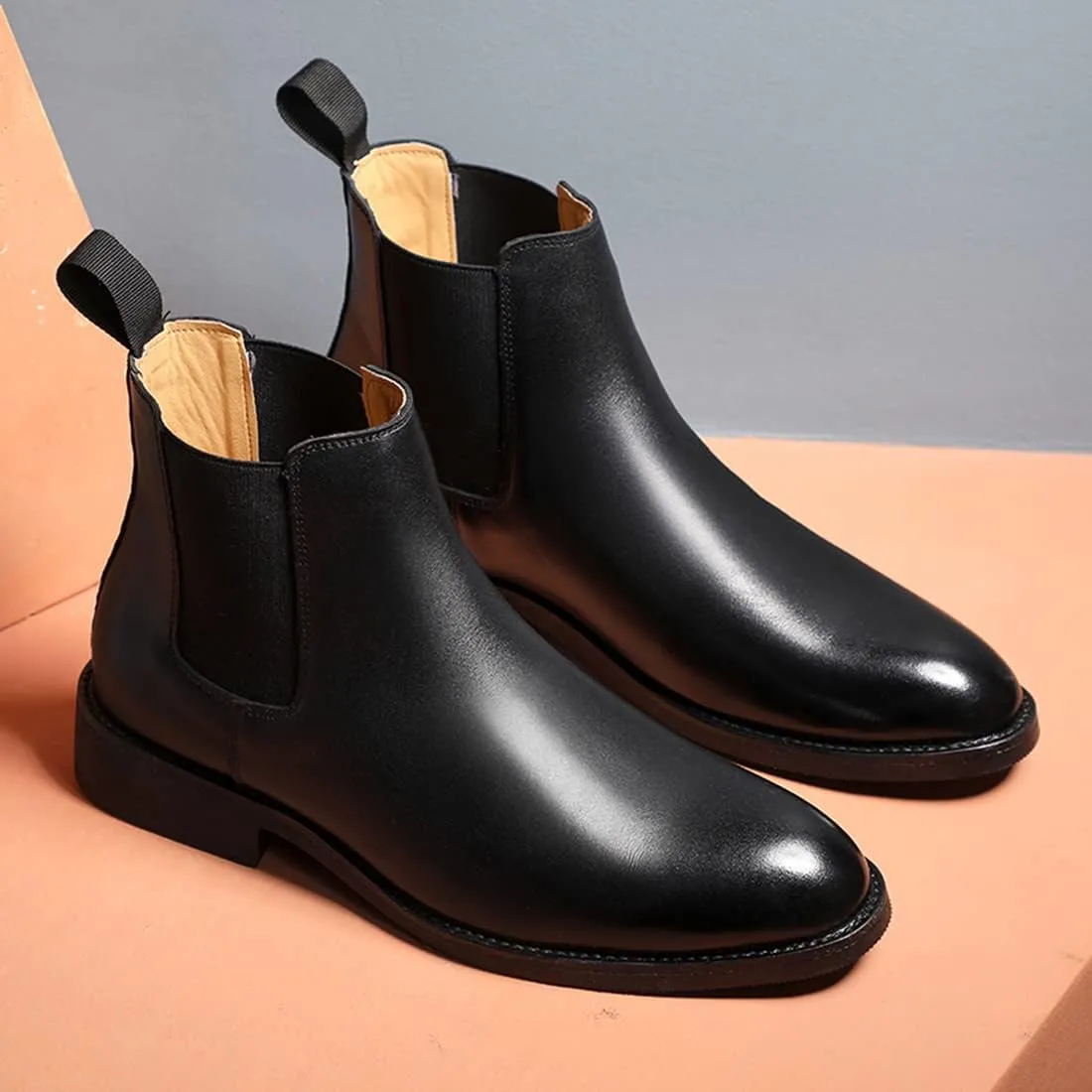 Santimon Mens Black Leather Dress Casual Chelsea Boot Chukka Ankle Boots