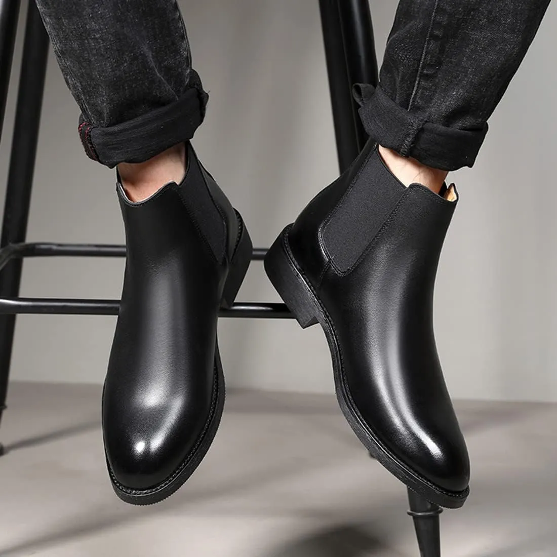 Santimon Mens Black Leather Dress Casual Chelsea Boot Chukka Ankle Boots
