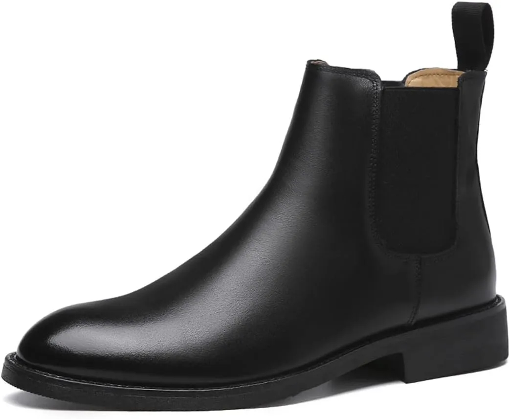 Santimon Mens Black Leather Dress Casual Chelsea Boot Chukka Ankle Boots