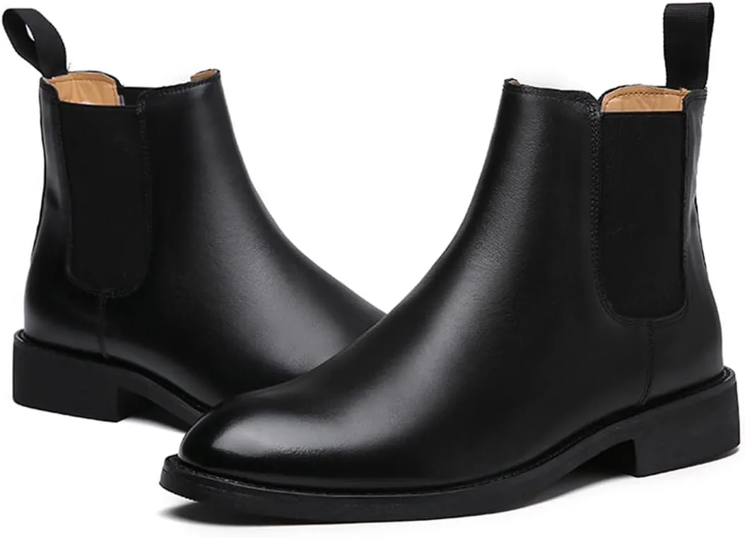 Santimon Mens Black Leather Dress Casual Chelsea Boot Chukka Ankle Boots