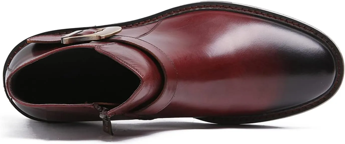 Santimon Mens Chelsea Boos Dress Casual Genuine Leather Zipper Ankle Boots Wedding Prom Tuxedo Business Buckle Monk Strap Chukka Boots