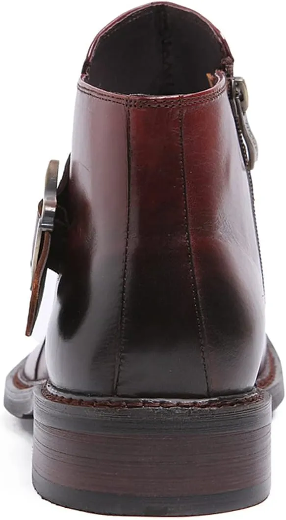 Santimon Mens Chelsea Boos Dress Casual Genuine Leather Zipper Ankle Boots Wedding Prom Tuxedo Business Buckle Monk Strap Chukka Boots