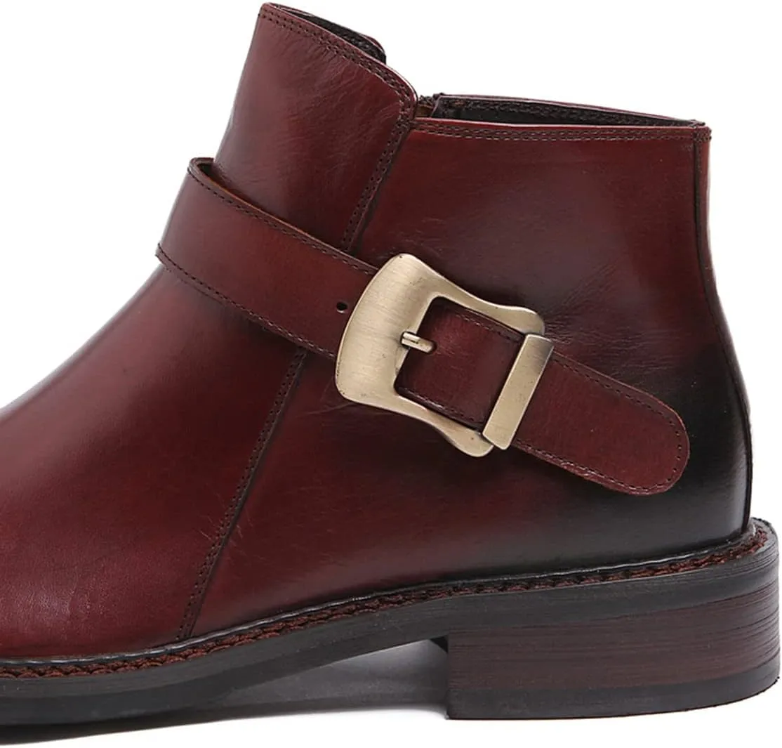 Santimon Mens Chelsea Boos Dress Casual Genuine Leather Zipper Ankle Boots Wedding Prom Tuxedo Business Buckle Monk Strap Chukka Boots