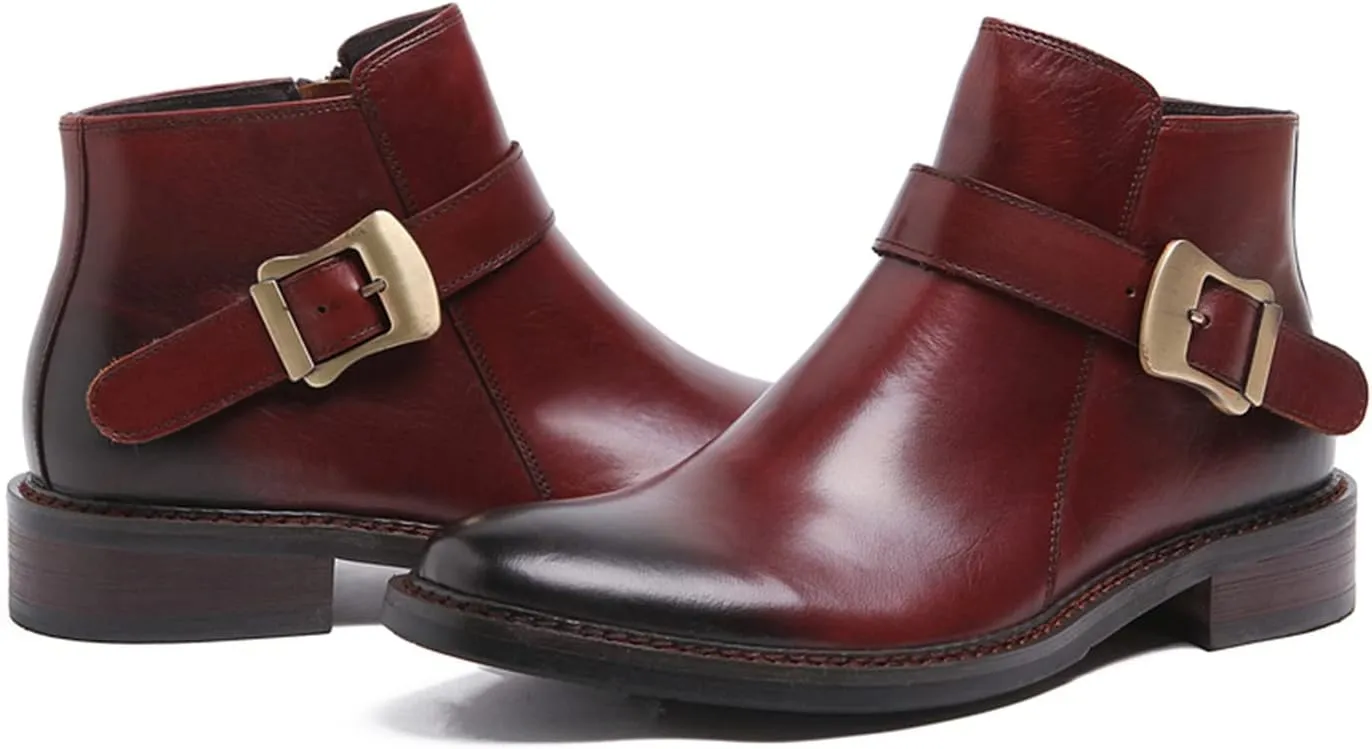Santimon Mens Chelsea Boos Dress Casual Genuine Leather Zipper Ankle Boots Wedding Prom Tuxedo Business Buckle Monk Strap Chukka Boots