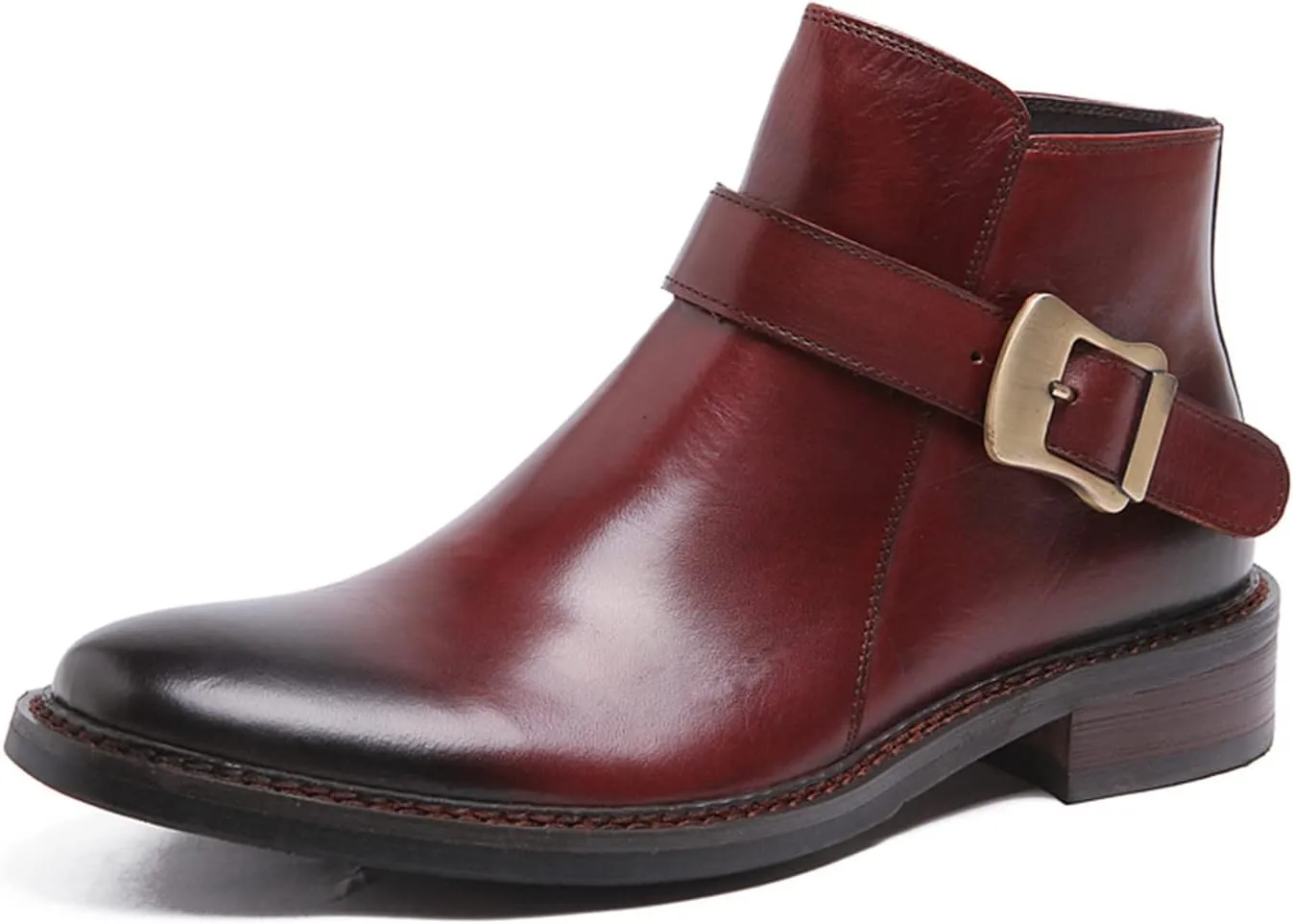 Santimon Mens Chelsea Boos Dress Casual Genuine Leather Zipper Ankle Boots Wedding Prom Tuxedo Business Buckle Monk Strap Chukka Boots