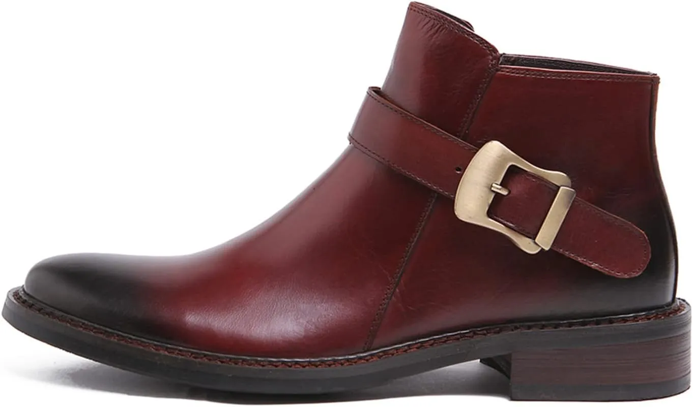 Santimon Mens Chelsea Boos Dress Casual Genuine Leather Zipper Ankle Boots Wedding Prom Tuxedo Business Buckle Monk Strap Chukka Boots