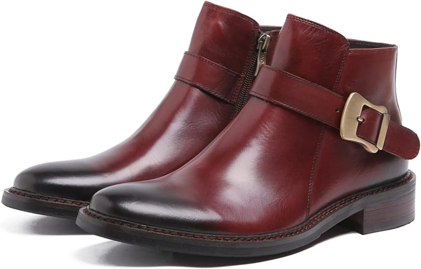 Santimon Mens Chelsea Boos Dress Casual Genuine Leather Zipper Ankle Boots Wedding Prom Tuxedo Business Buckle Monk Strap Chukka Boots
