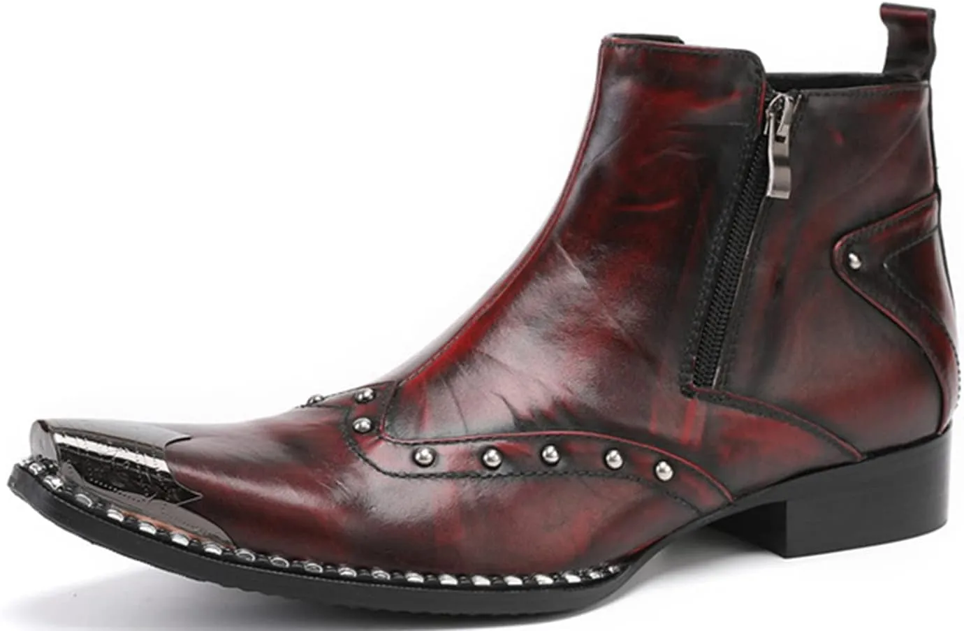 Santimon Mens Chelsea Boots Dress Casual Party Disco Western Boots Metal Pointed Toe Leather Double Zipper Beads Ankle Boots Singer Ballroom Wedding Prom Cowboy Boots
