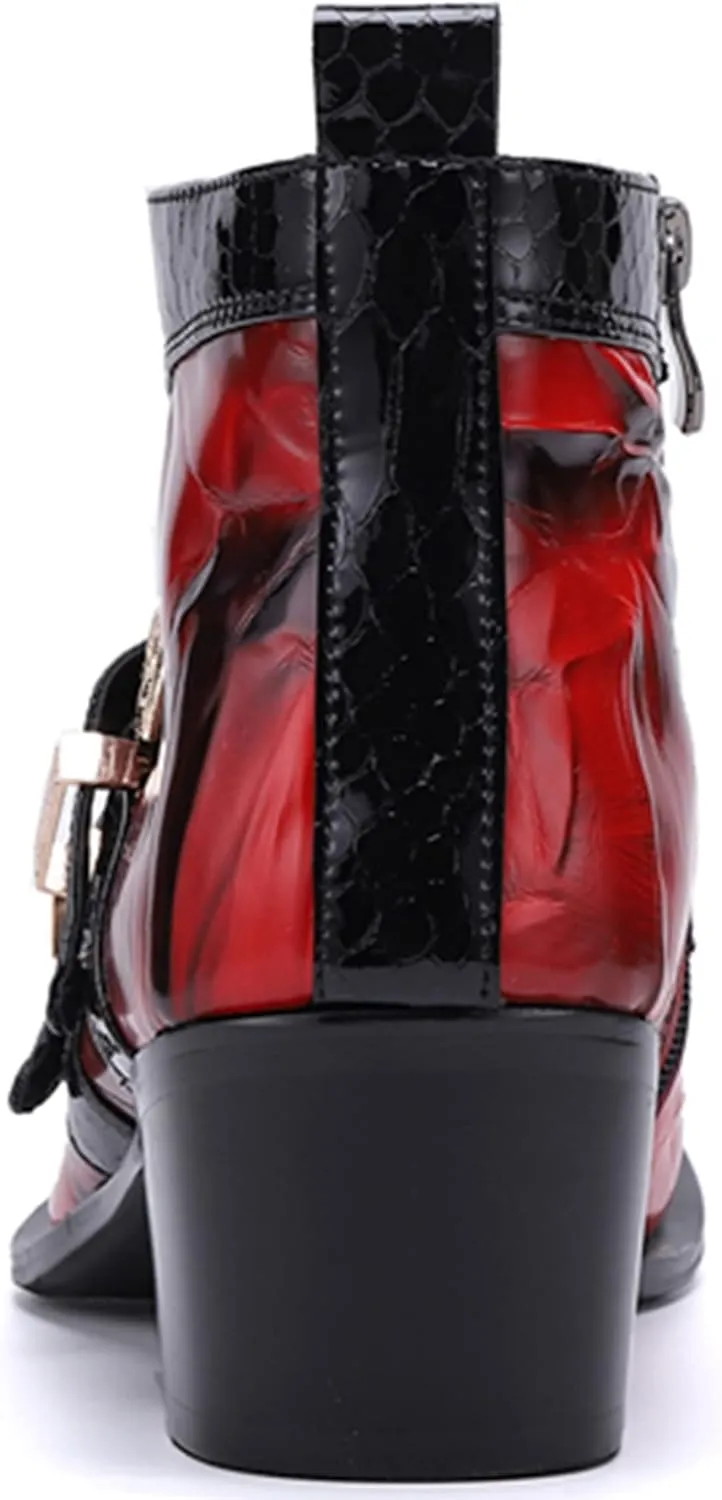 Santimon Men's Chelsea Boots - Genuine Leather Western Ankle Boots with Metal Tip-Toe, Zipper & Buckle - Two-Tone Dress & Casual Boots for Party, Disco & Singer