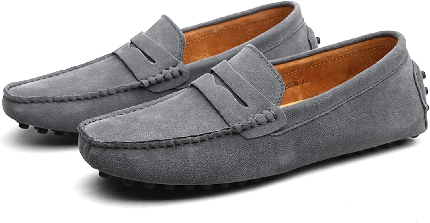 Santimon Mens Driving Penny Loafers Suede Leather Comfortable Casual Slip On Shoes Moccasins