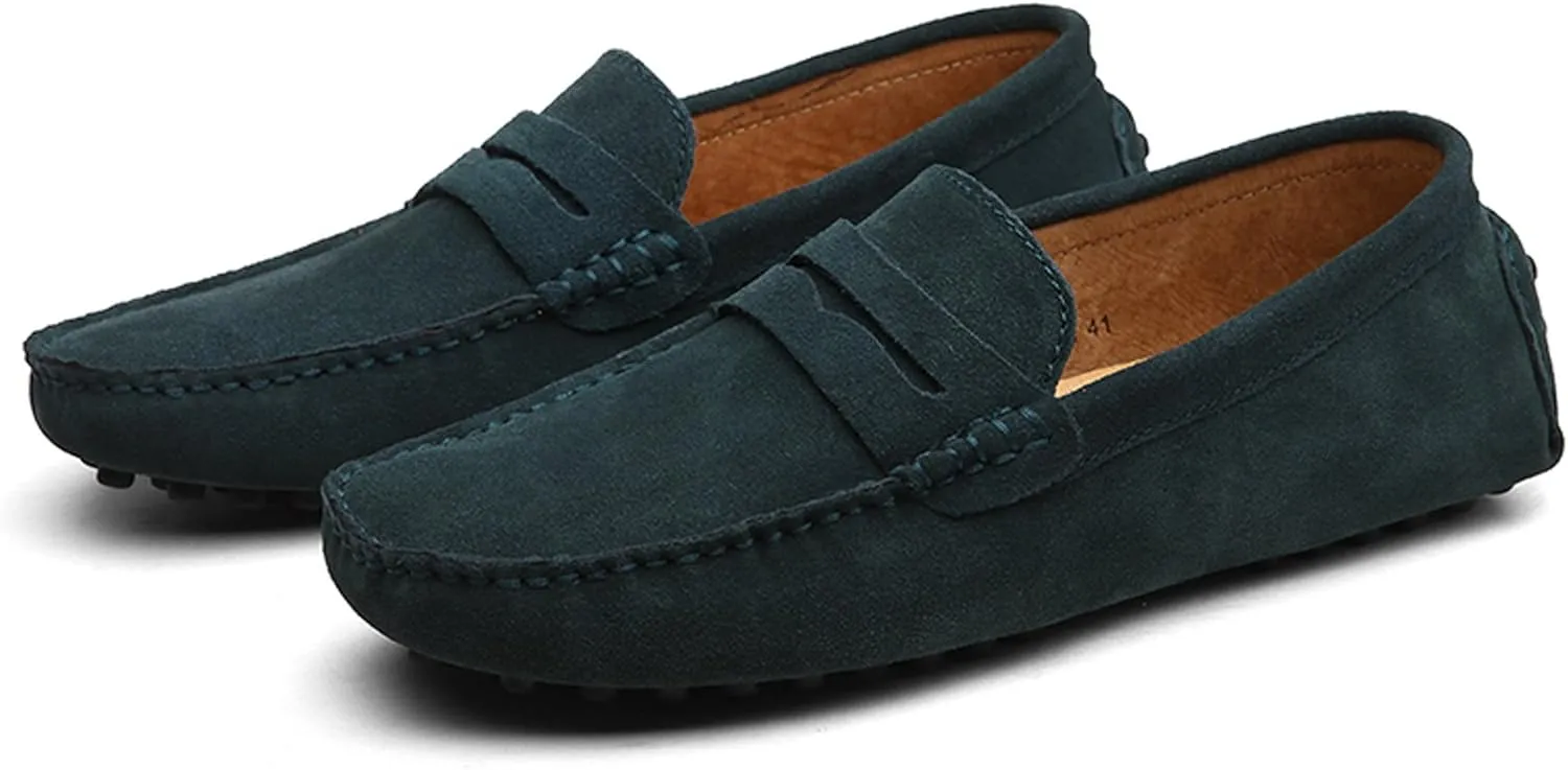 Santimon Mens Driving Penny Loafers Suede Leather Comfortable Casual Slip On Shoes Moccasins