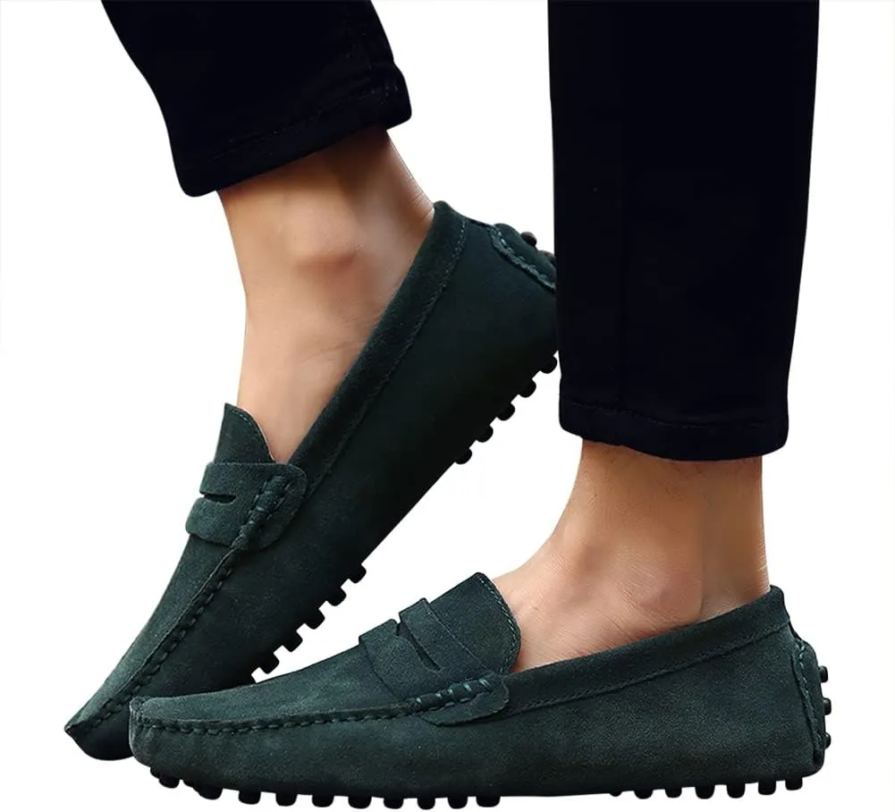 Santimon Mens Driving Penny Loafers Suede Leather Comfortable Casual Slip On Shoes Moccasins