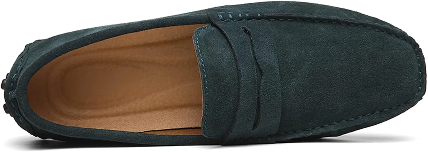 Santimon Mens Driving Penny Loafers Suede Leather Comfortable Casual Slip On Shoes Moccasins