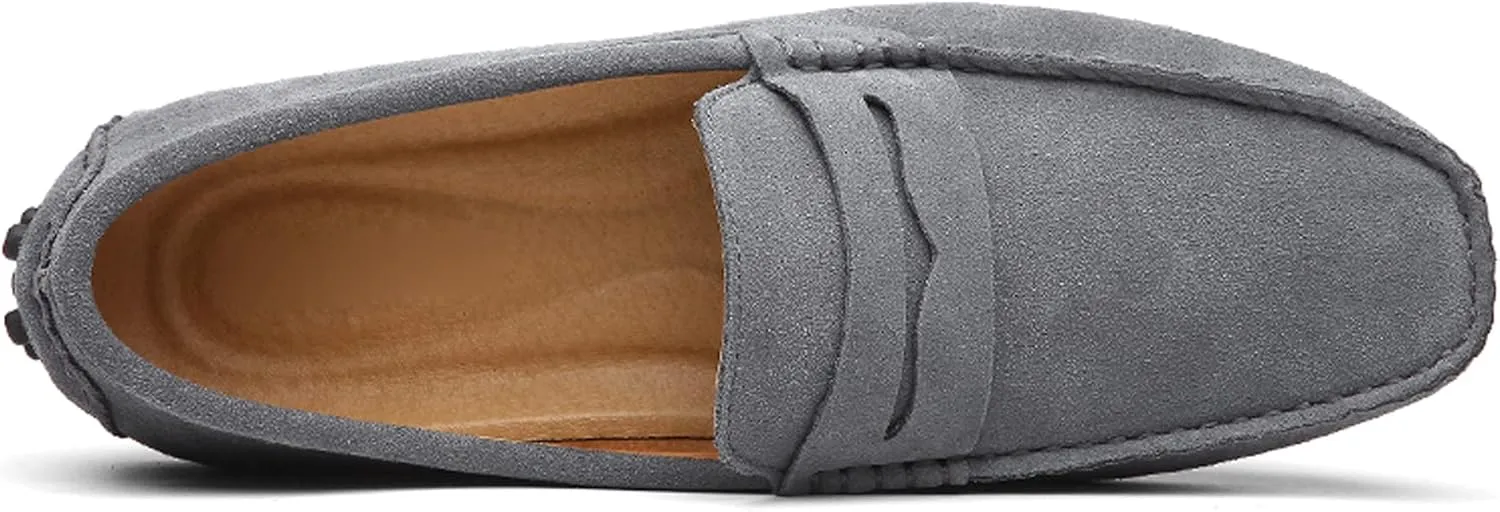 Santimon Mens Driving Penny Loafers Suede Leather Comfortable Casual Slip On Shoes Moccasins
