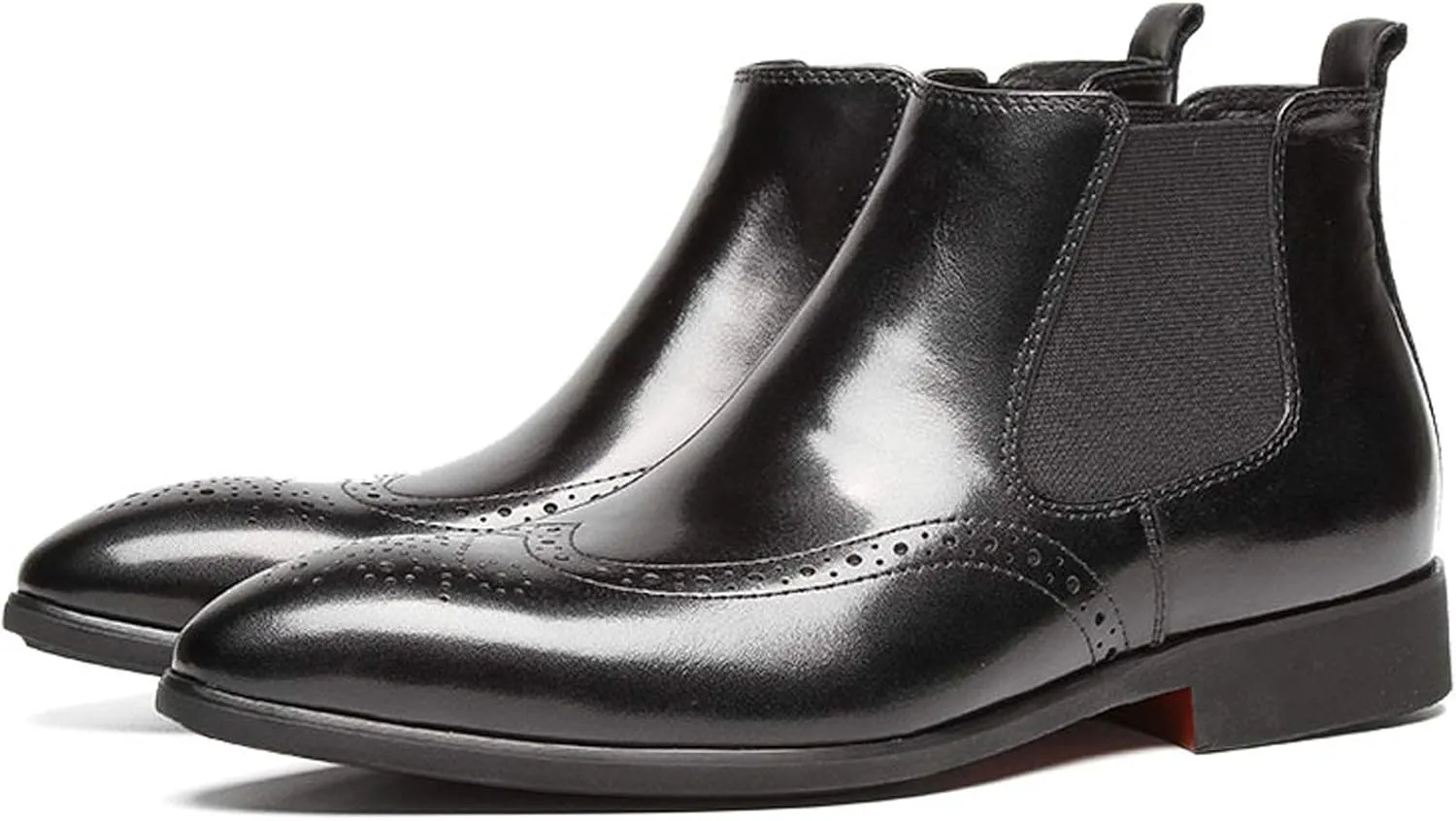 Santimon Mens Leather Chelsea Boots Brogue Slip on Dress Boots for Men Ankle Boots Black
