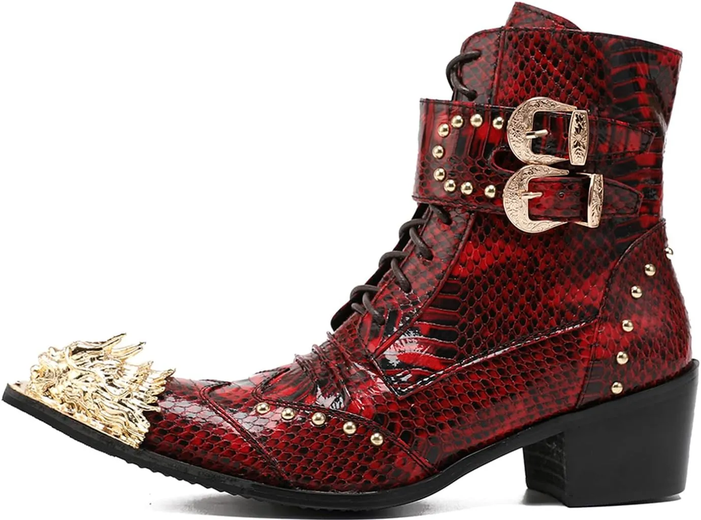 Santimon Mens Oxfords Boots Casual Dress Cowboy Boots Genuine Leather Metal Wingtip Toe Rivets Western Boots Fashion Ballroom Tuxedo Party Disco Rock Singer Prom Wedding Mid Top Boots for Men
