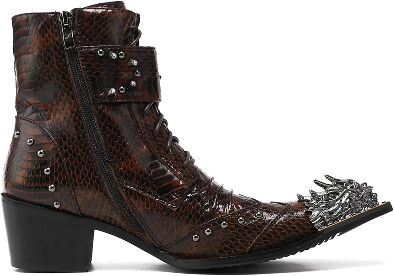Santimon Mens Oxfords Boots Casual Dress Cowboy Boots Genuine Leather Metal Wingtip Toe Rivets Western Boots Fashion Prom Wedding Ballroom Tuxedo Party Disco Rock Singer Mid Top Boots for Men