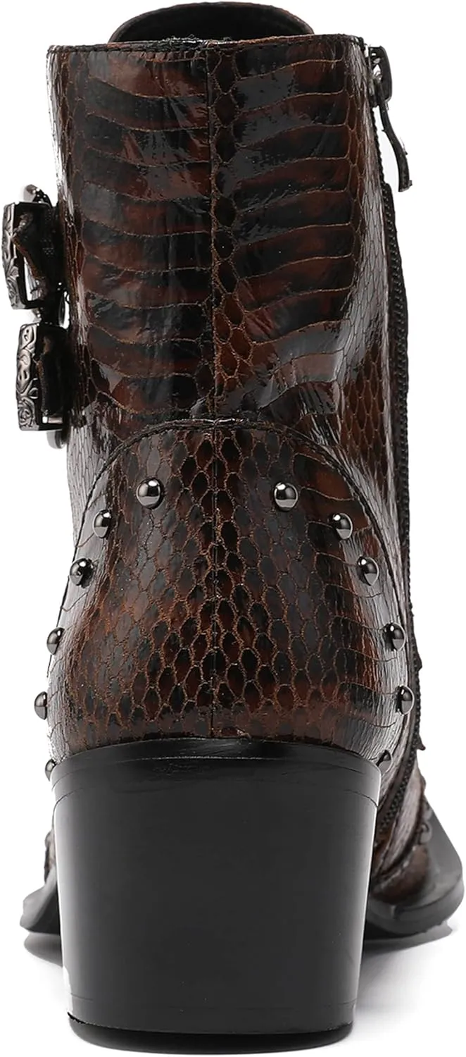Santimon Mens Oxfords Boots Casual Dress Cowboy Boots Genuine Leather Metal Wingtip Toe Rivets Western Boots Fashion Prom Wedding Ballroom Tuxedo Party Disco Rock Singer Mid Top Boots for Men