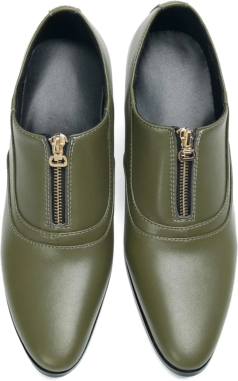 Santimon Men's Pump Slip On Loafers Party Dress Casual Leather Shoes Fashion Western Prom Wedding Disco Zipper Heels Shoes for Men Boys