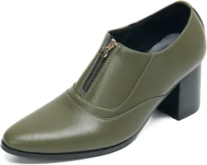 Santimon Men's Pump Slip On Loafers Party Dress Casual Leather Shoes Fashion Western Prom Wedding Disco Zipper Heels Shoes for Men Boys
