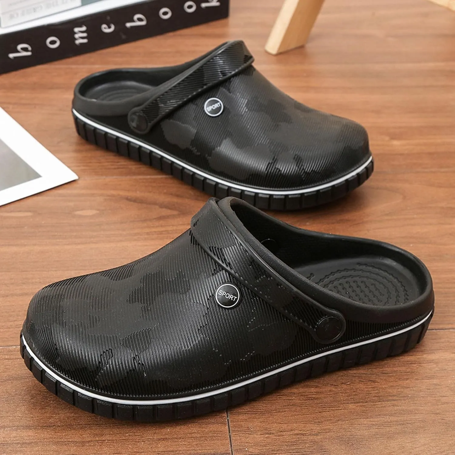 SECHRITE Mens Clogs Mules Slip on Garden Work Nurse Water Shoes for Men Non Slip Waterproof Closed Toe Clogs Sandals for Kitchen Office Beach Fishing
