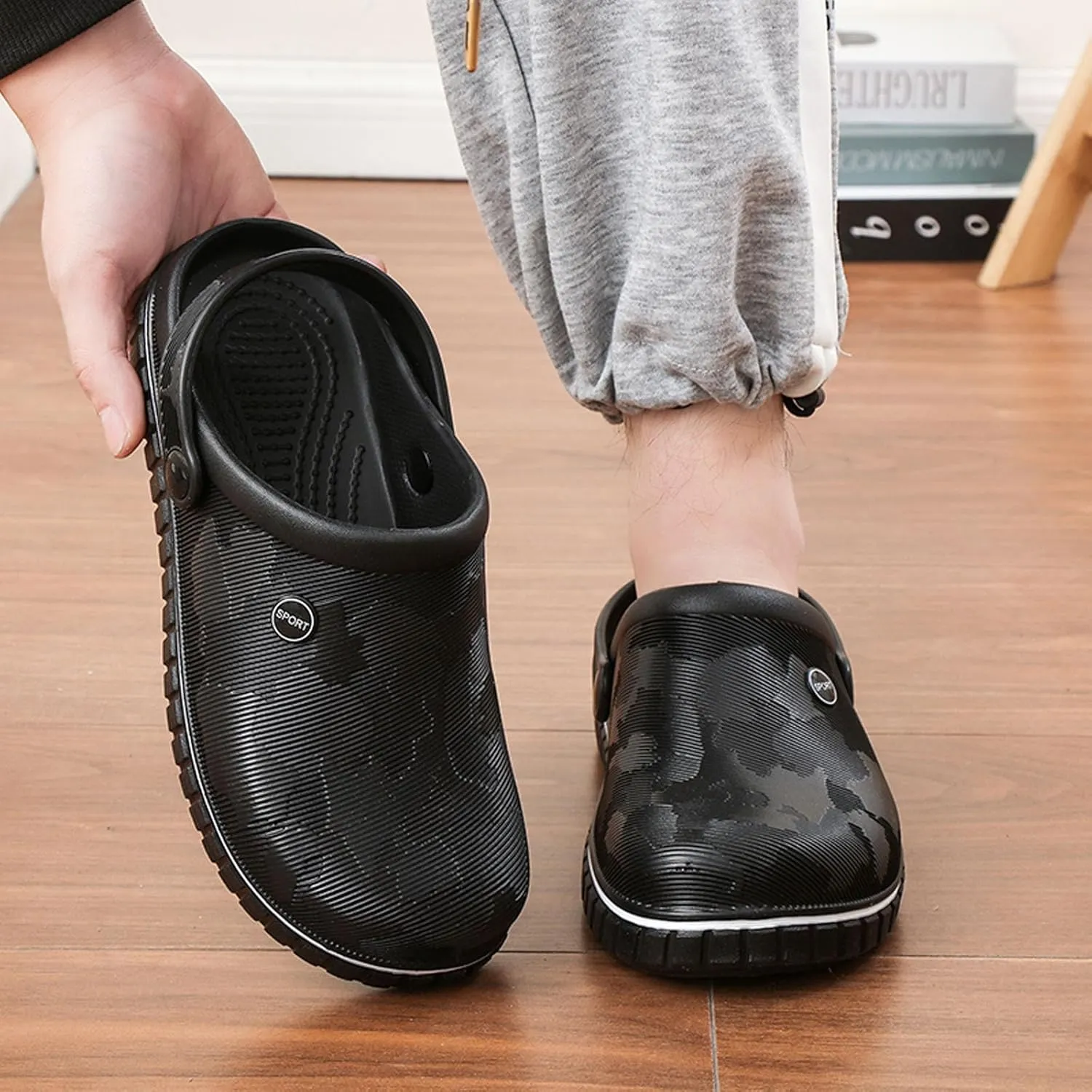 SECHRITE Mens Clogs Mules Slip on Garden Work Nurse Water Shoes for Men Non Slip Waterproof Closed Toe Clogs Sandals for Kitchen Office Beach Fishing