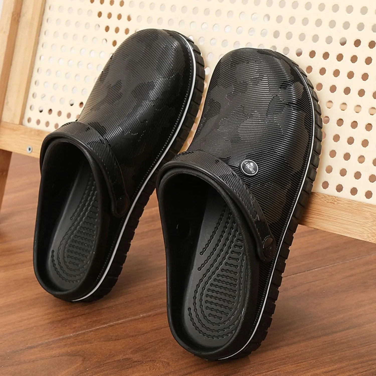 SECHRITE Mens Clogs Mules Slip on Garden Work Nurse Water Shoes for Men Non Slip Waterproof Closed Toe Clogs Sandals for Kitchen Office Beach Fishing