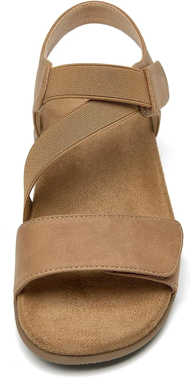 SelenePair Women's Arch Support Walking Flat Sandals Comfort Orthotic Slides With Hook And Loop Fasteners