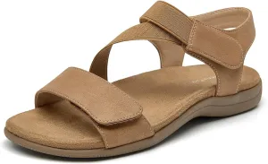 SelenePair Women's Arch Support Walking Flat Sandals Comfort Orthotic Slides With Hook And Loop Fasteners