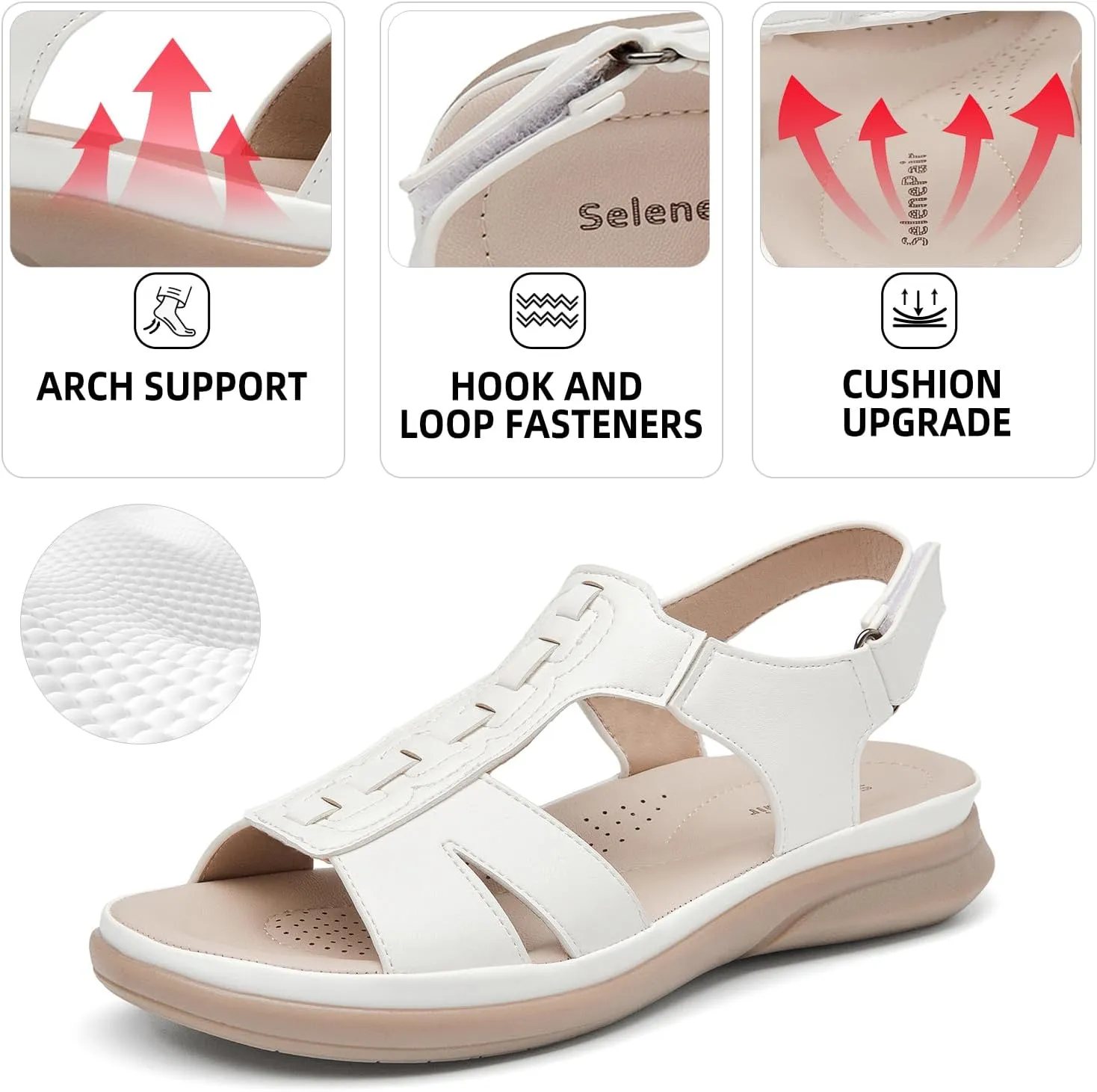 SelenePair Women's Flat Arch Support Slide Sandals Open Toe Casual Walking Summer Adjustable Sandal
