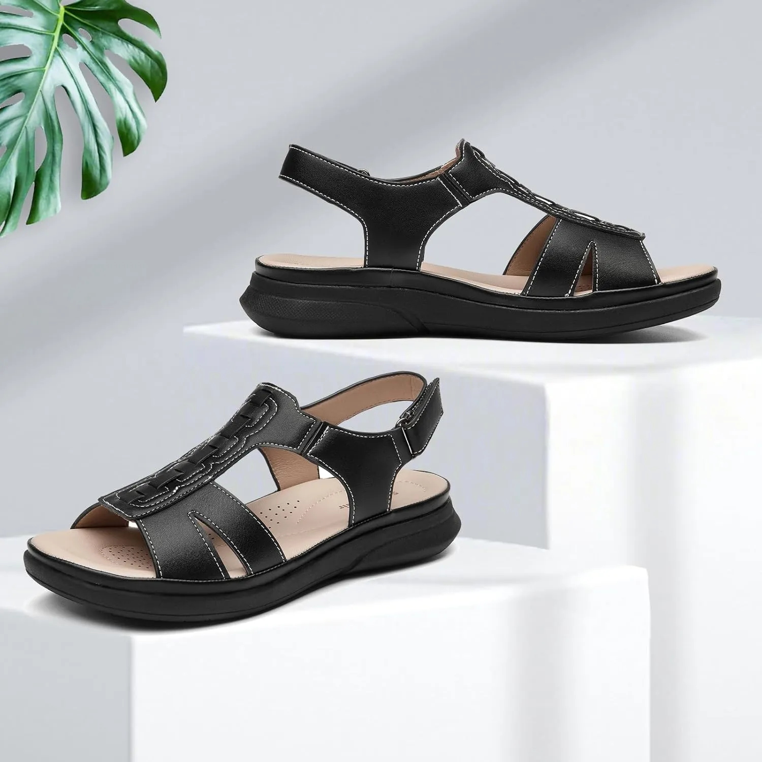 SelenePair Women's Flat Arch Support Slide Sandals Open Toe Casual Walking Summer Adjustable Sandal