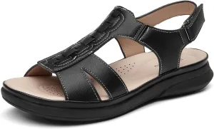 SelenePair Women's Flat Arch Support Slide Sandals Open Toe Casual Walking Summer Adjustable Sandal