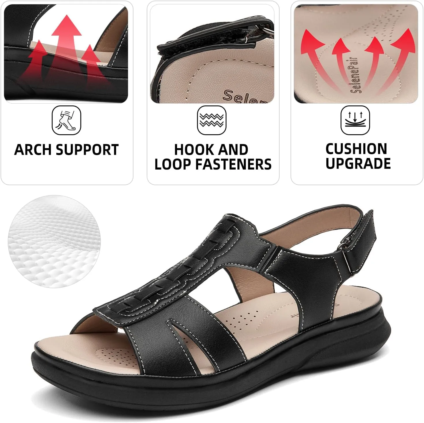 SelenePair Women's Flat Arch Support Slide Sandals Open Toe Casual Walking Summer Adjustable Sandal