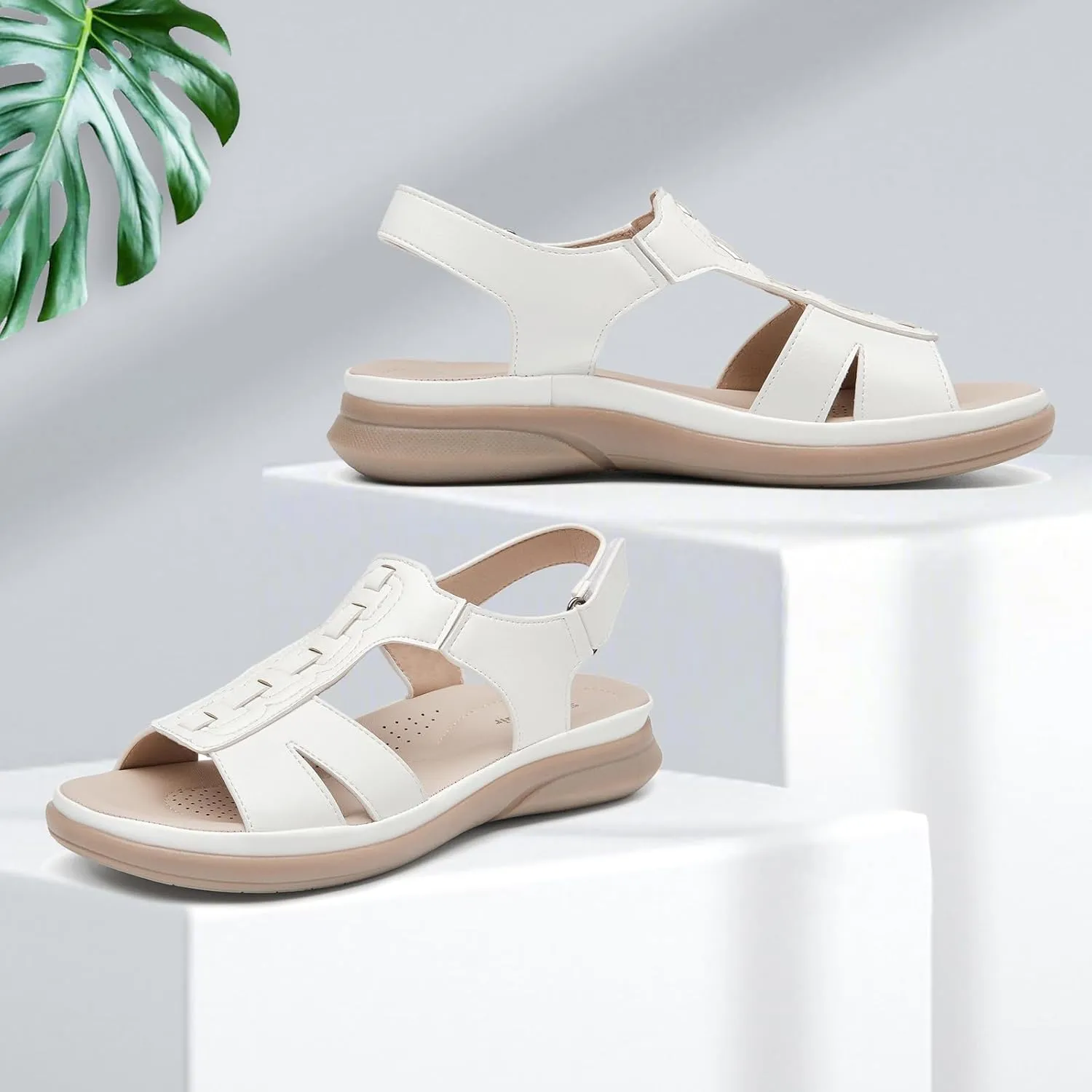 SelenePair Women's Flat Arch Support Slide Sandals Open Toe Casual Walking Summer Adjustable Sandal