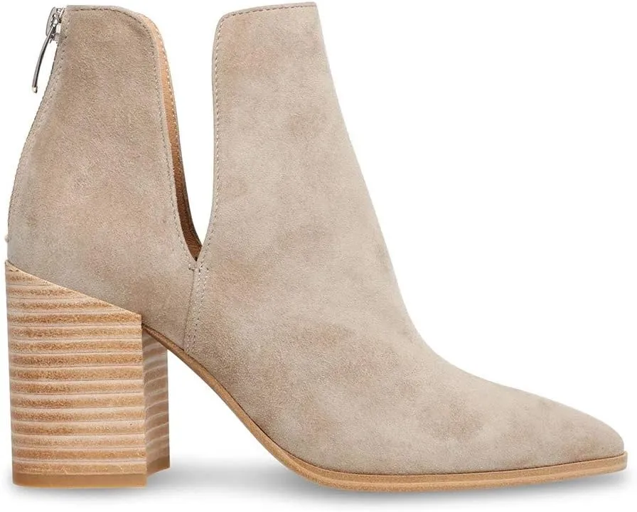 SERAIH Womens Pointed Toe Ankle Booties Stacked Mid Block Heel Cutout Back Zipper Shoes Faux Leather Boots