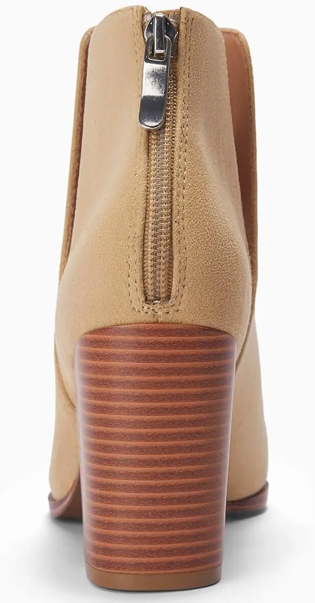 SERAIH Womens Pointed Toe Ankle Booties Stacked Mid Block Heel Cutout Back Zipper Shoes Faux Leather Boots