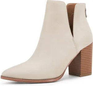 SERAIH Womens Pointed Toe Ankle Booties Stacked Mid Block Heel Cutout Back Zipper Shoes Faux Leather Boots