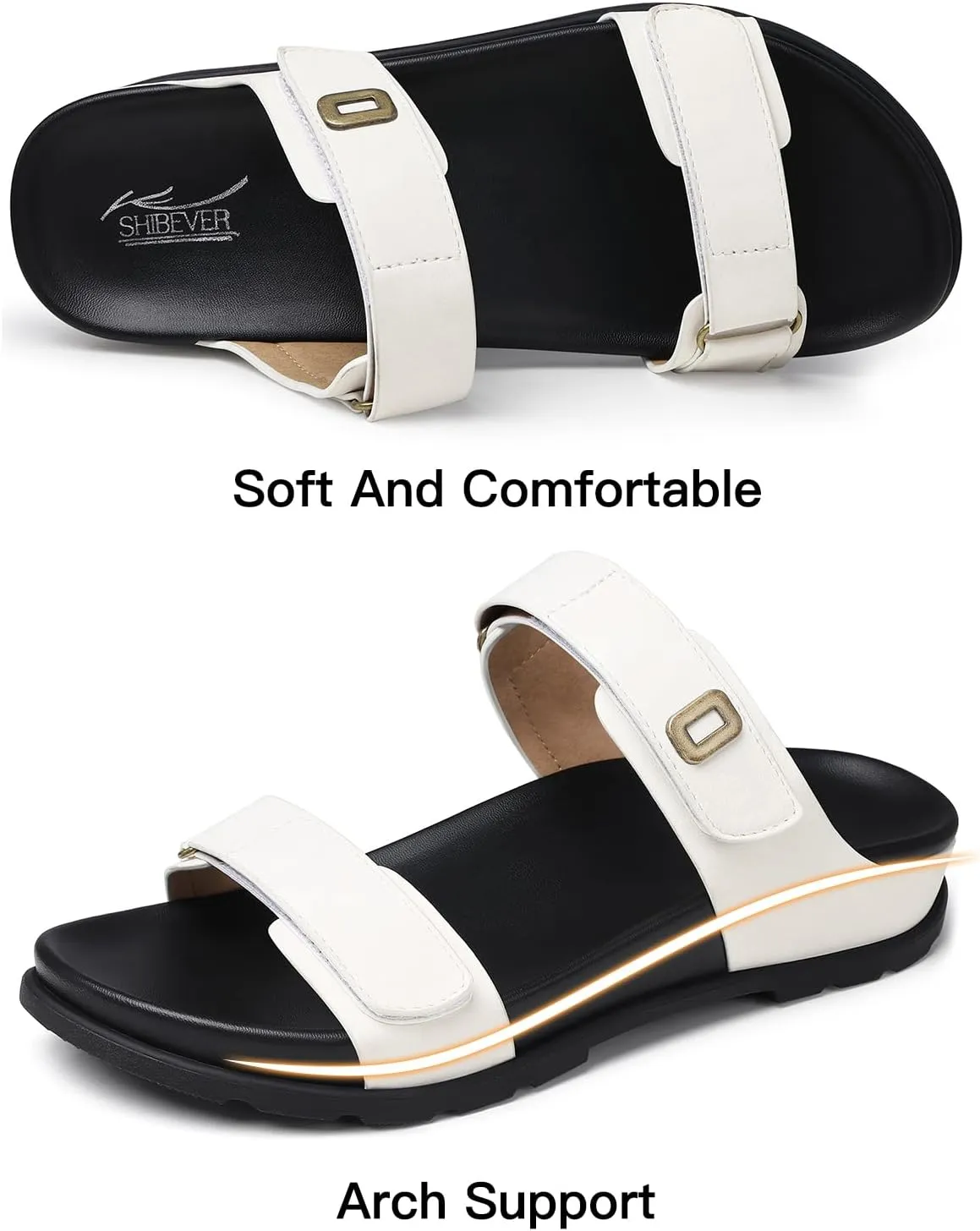 SHIBEVER Flat Sandals for Women Dressy: Summer Arch Support Comfortable Slip On Slide Sandal