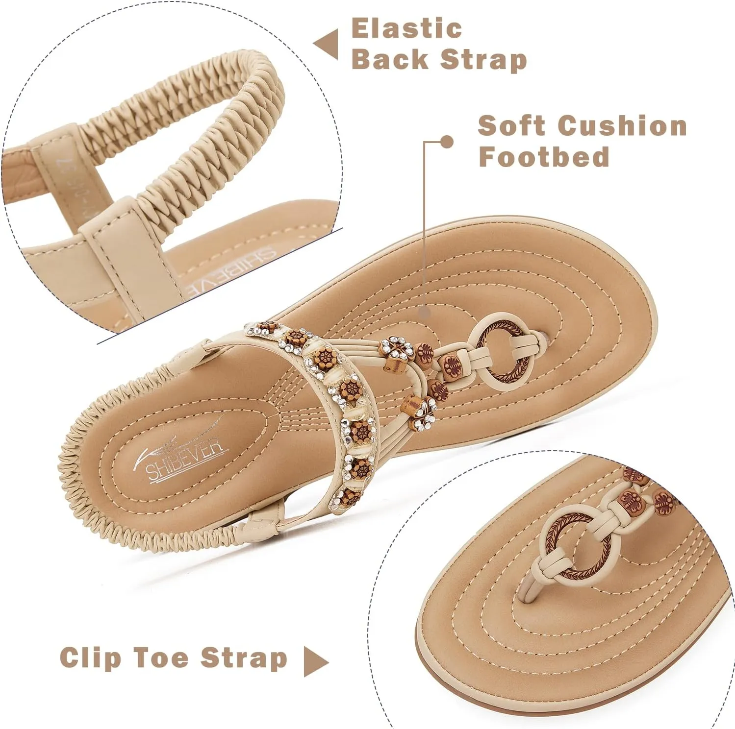SHIBEVER Womens Sandals Summer Bohemian Flat Sandals Shoes with Elastic Strap Dressy Sandal