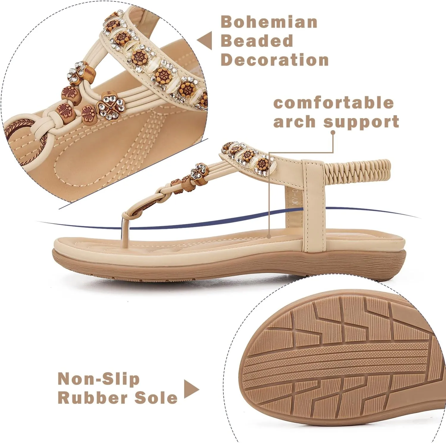SHIBEVER Womens Sandals Summer Bohemian Flat Sandals Shoes with Elastic Strap Dressy Sandal