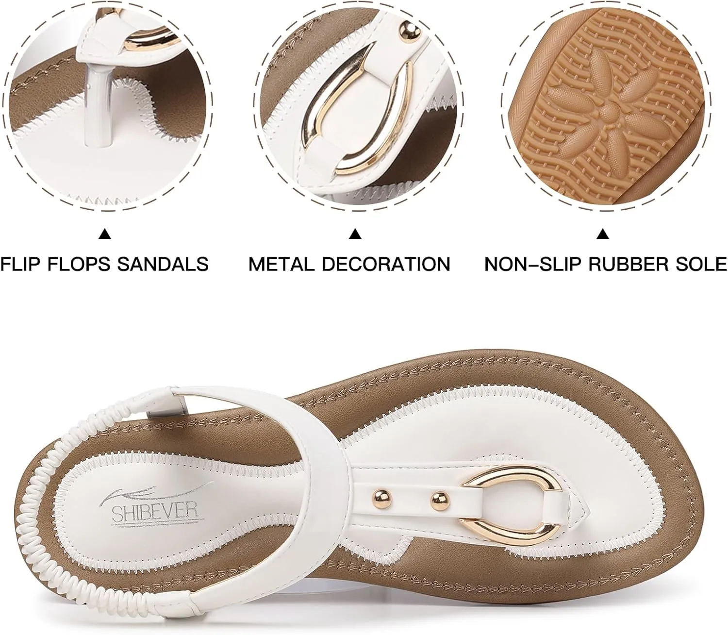 SHIBEVER Womens Sandals Summer Flat: Dressy Casual T-Strap Flip Flop Thong Flats Sandals - Comfortable Walking