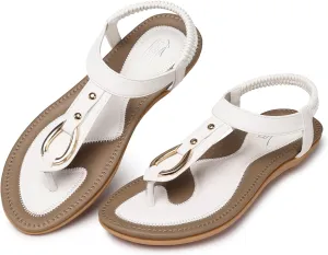 SHIBEVER Womens Sandals Summer Flat: Dressy Casual T-Strap Flip Flop Thong Flats Sandals - Comfortable Walking