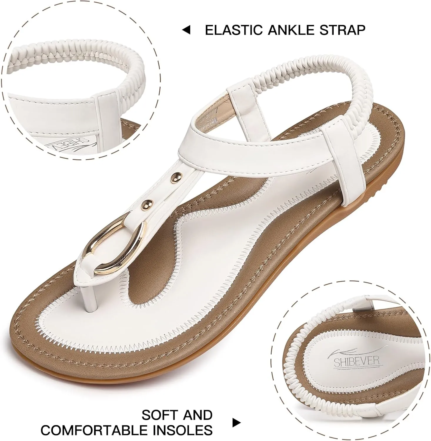 SHIBEVER Womens Sandals Summer Flat: Dressy Casual T-Strap Flip Flop Thong Flats Sandals - Comfortable Walking