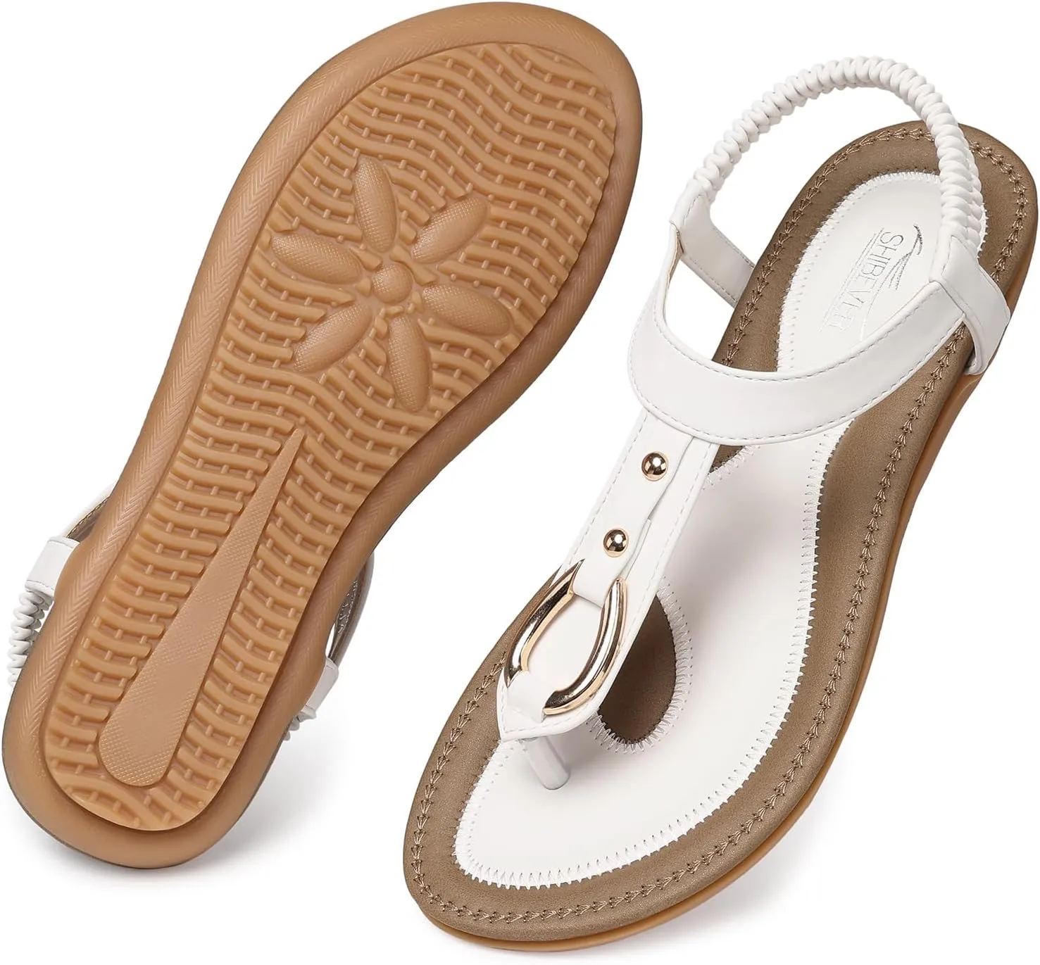 SHIBEVER Womens Sandals Summer Flat: Dressy Casual T-Strap Flip Flop Thong Flats Sandals - Comfortable Walking