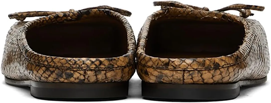 SHODENSE Women Square Toe Bow Mule Flats Slip On Dress Mules Matte Comfortable Flat Heel Ballet Shoes Backless Bow Mule Shoes Snakeskin Animal Print Chic Fashion Spring Fall 4-11 M US