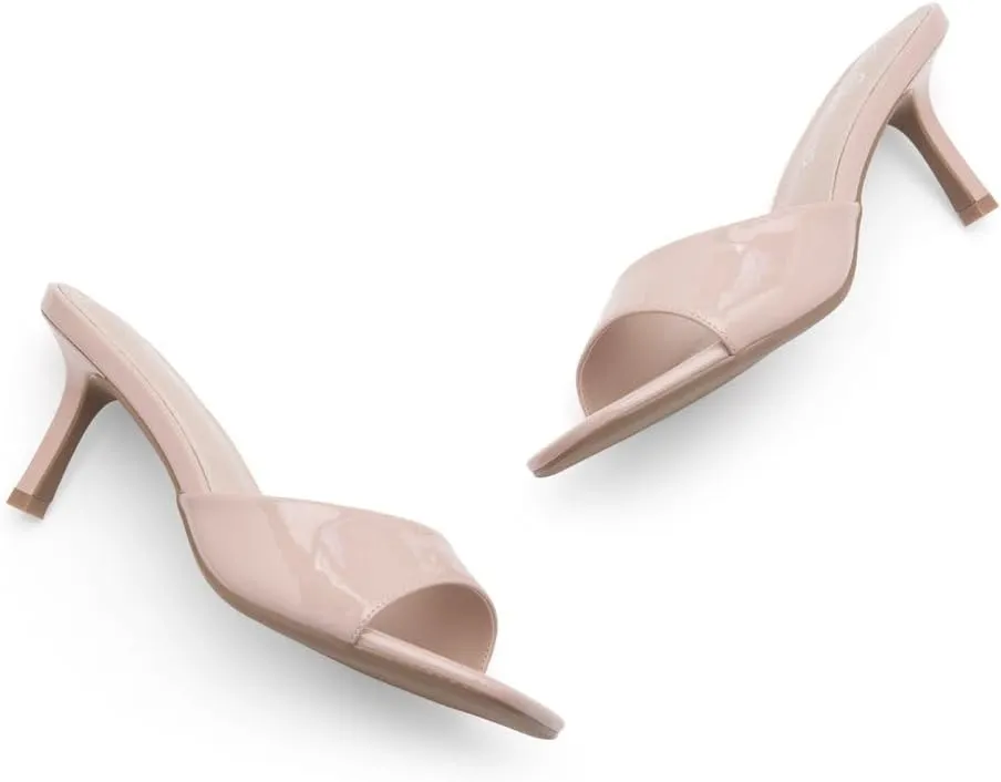 Shoe Land Deverena Women's Low Heels Stiletto Heeled Slides, Open Toe One Band Slip-On Heeled Mules – Dressy Heeled Sandals for Prom, Party, Wedding, and Vacation