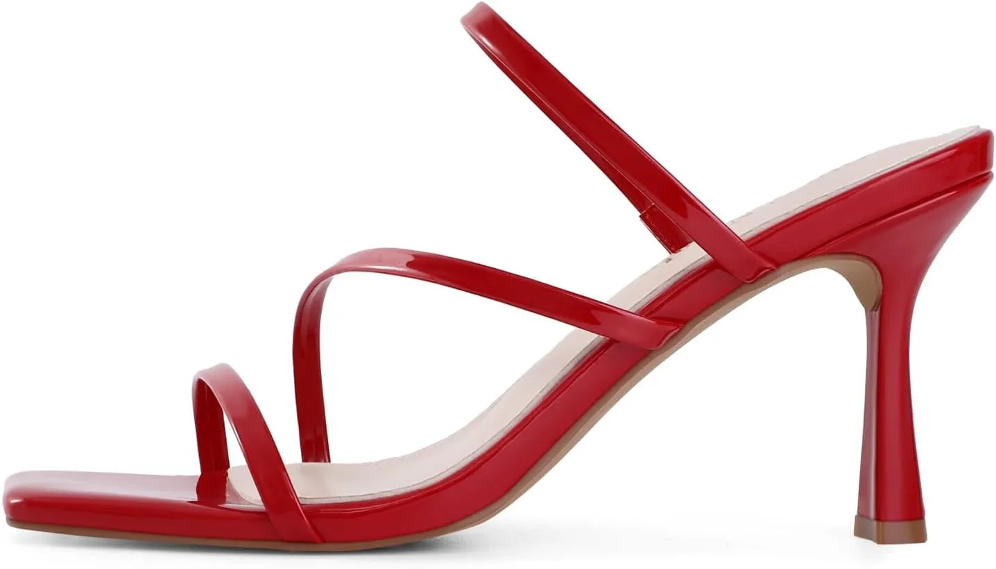 Shoe'N Tale Strappy Kitten Heels For Women Stiletto Mules Square Open Toe Slip On Sandals