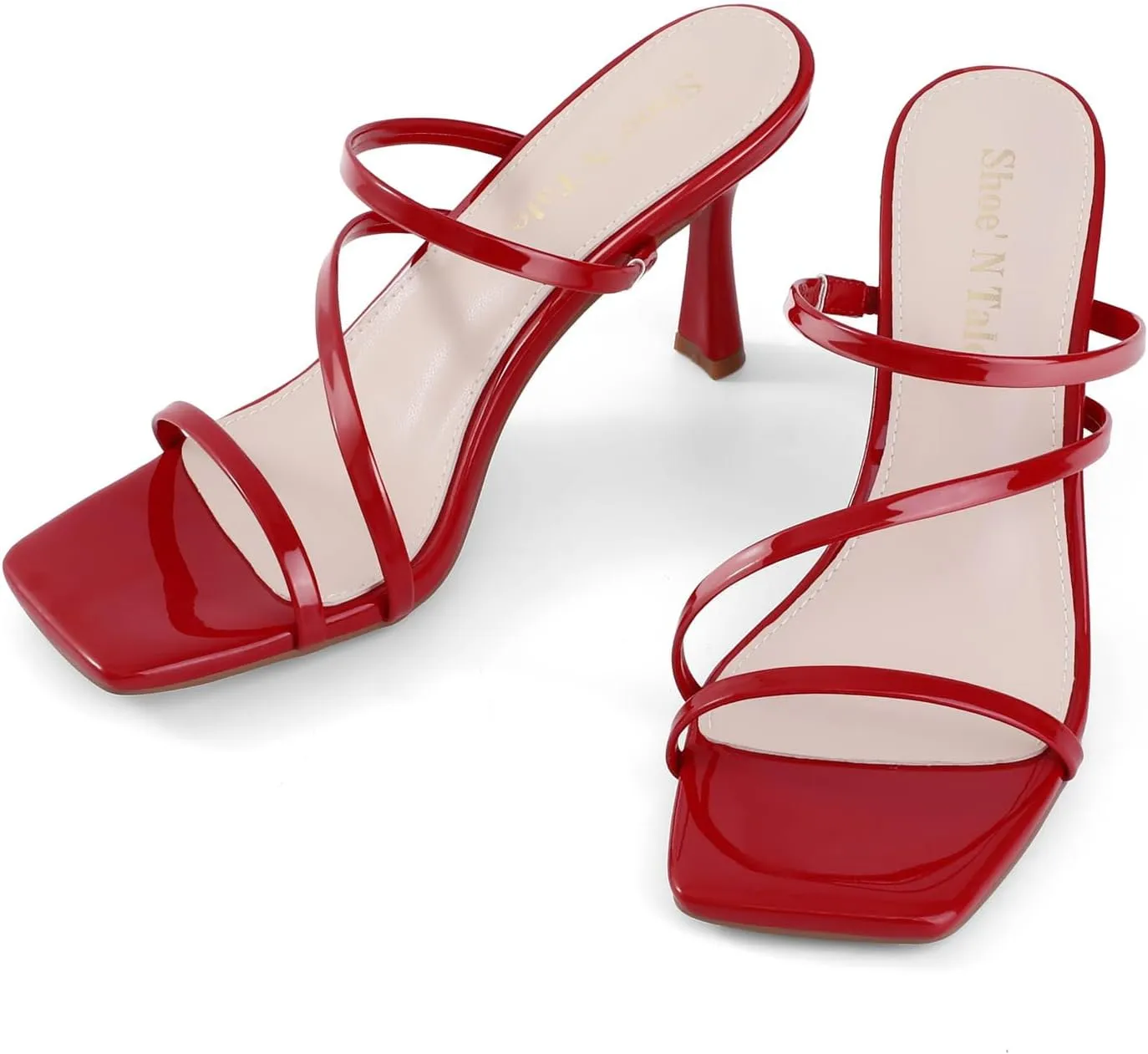 Shoe'N Tale Strappy Kitten Heels For Women Stiletto Mules Square Open Toe Slip On Sandals